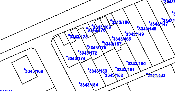 Parcela st. 3343/175 v KÚ Třešť, Katastrální mapa
