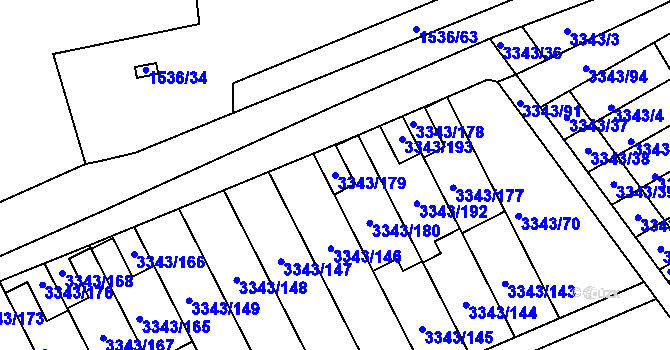 Parcela st. 3343/179 v KÚ Třešť, Katastrální mapa