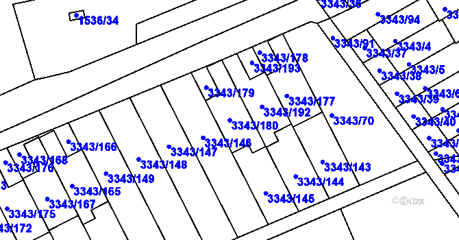 Parcela st. 3343/180 v KÚ Třešť, Katastrální mapa