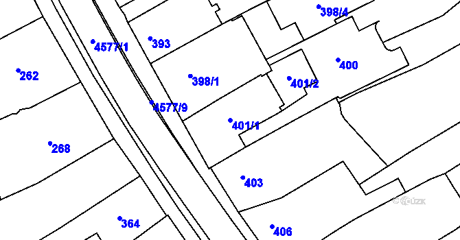 Parcela st. 401/1 v KÚ Třešť, Katastrální mapa