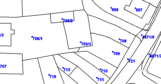Parcela st. 705/1 v KÚ Třešť, Katastrální mapa