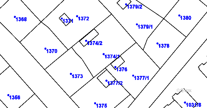 Parcela st. 1374/1 v KÚ Třešť, Katastrální mapa