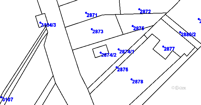 Parcela st. 2874/2 v KÚ Třešť, Katastrální mapa