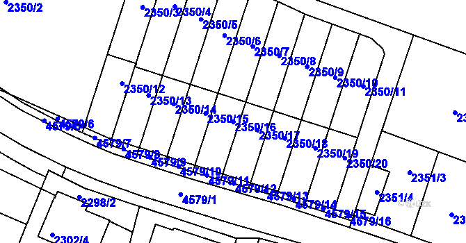 Parcela st. 2350/16 v KÚ Třešť, Katastrální mapa