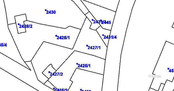 Parcela st. 2427/1 v KÚ Třešť, Katastrální mapa