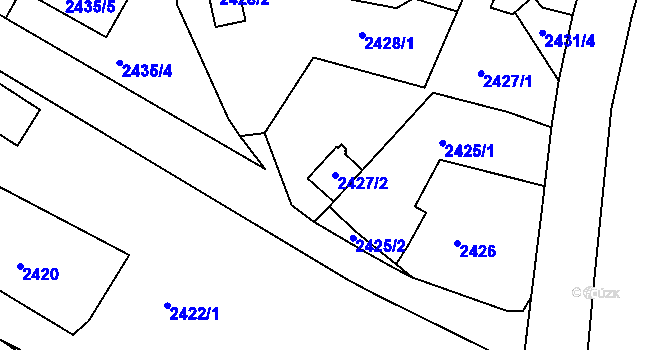 Parcela st. 2427/2 v KÚ Třešť, Katastrální mapa