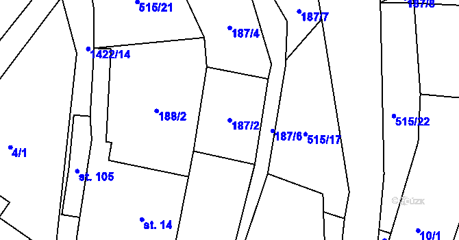 Parcela st. 187/2 v KÚ Třeštice, Katastrální mapa