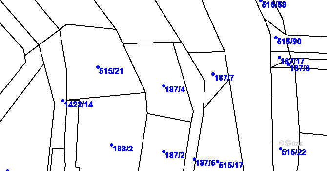 Parcela st. 187/4 v KÚ Třeštice, Katastrální mapa