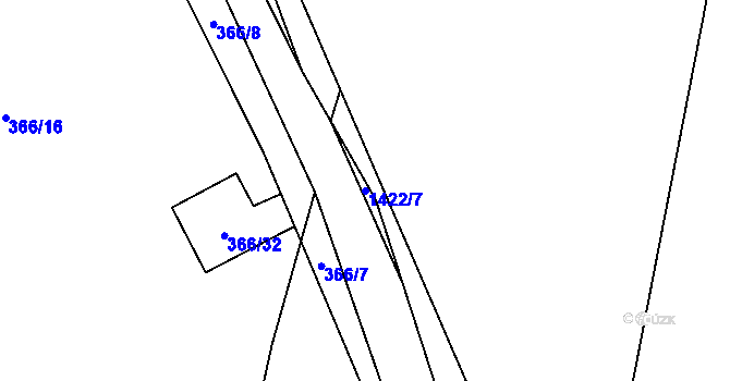 Parcela st. 1422/7 v KÚ Třeštice, Katastrální mapa