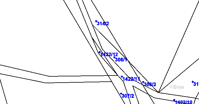 Parcela st. 1422/12 v KÚ Třeštice, Katastrální mapa