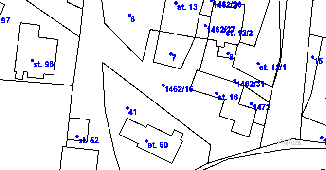 Parcela st. 1462/15 v KÚ Třeštice, Katastrální mapa