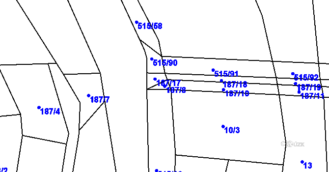 Parcela st. 187/8 v KÚ Třeštice, Katastrální mapa