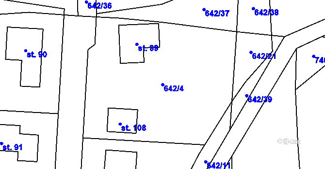 Parcela st. 642/4 v KÚ Třeštice, Katastrální mapa
