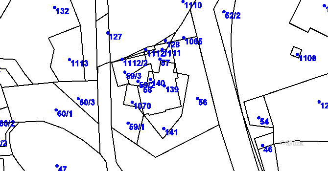 Parcela st. 139 v KÚ Třeština, Katastrální mapa