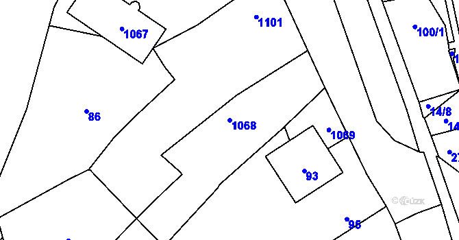 Parcela st. 1068 v KÚ Třeština, Katastrální mapa