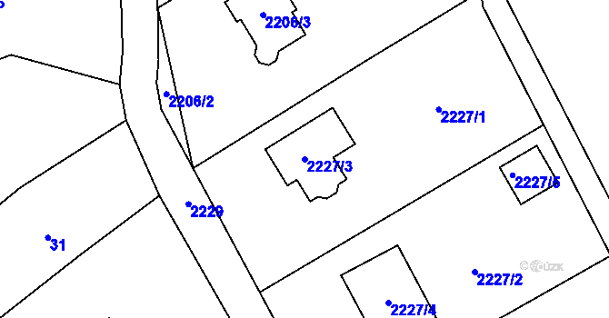Parcela st. 2227/3 v KÚ Třeština, Katastrální mapa