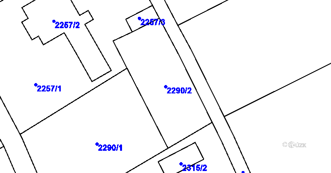 Parcela st. 2290/2 v KÚ Třeština, Katastrální mapa