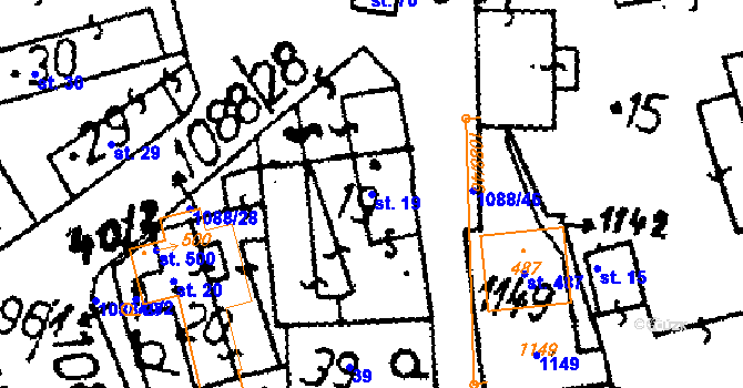 Parcela st. 19 v KÚ Tři Dvory, Katastrální mapa