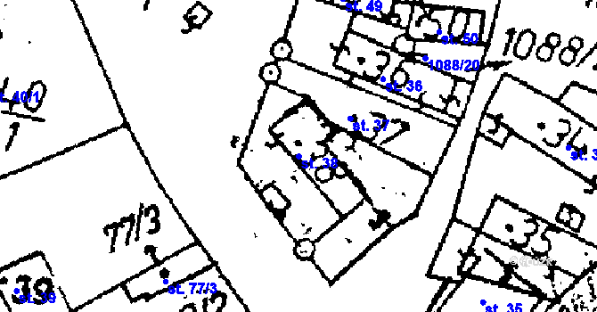 Parcela st. 38 v KÚ Tři Dvory, Katastrální mapa