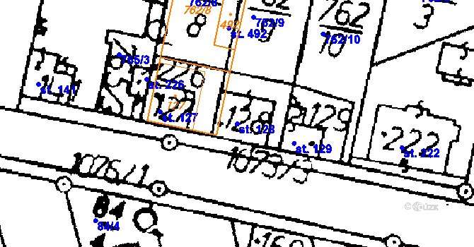 Parcela st. 128 v KÚ Tři Dvory, Katastrální mapa