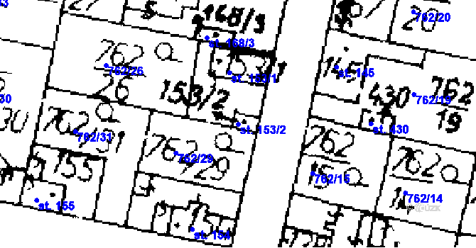 Parcela st. 153/2 v KÚ Tři Dvory, Katastrální mapa