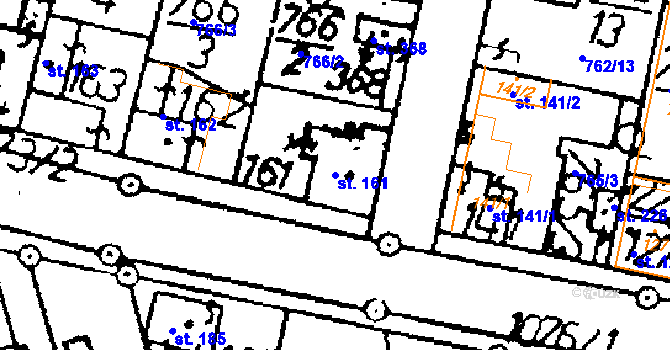 Parcela st. 161 v KÚ Tři Dvory, Katastrální mapa