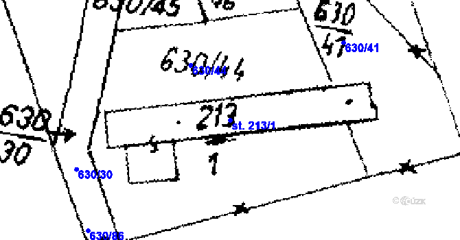 Parcela st. 213/1 v KÚ Tři Dvory, Katastrální mapa