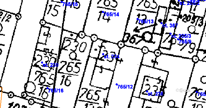 Parcela st. 234 v KÚ Tři Dvory, Katastrální mapa