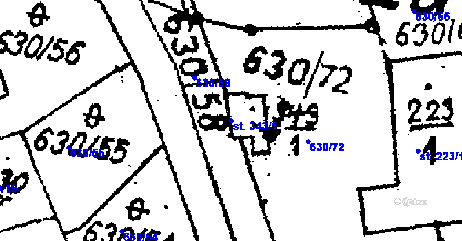 Parcela st. 343/1 v KÚ Tři Dvory, Katastrální mapa