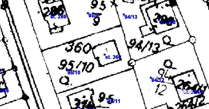 Parcela st. 360 v KÚ Tři Dvory, Katastrální mapa