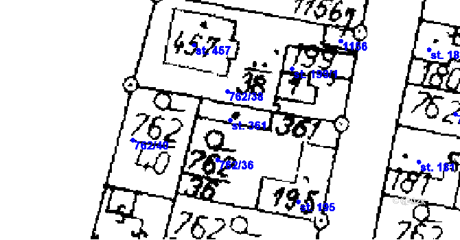 Parcela st. 361 v KÚ Tři Dvory, Katastrální mapa
