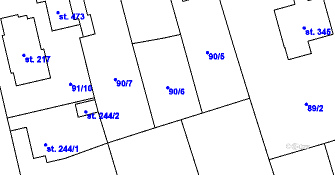 Parcela st. 90/6 v KÚ Tři Dvory, Katastrální mapa