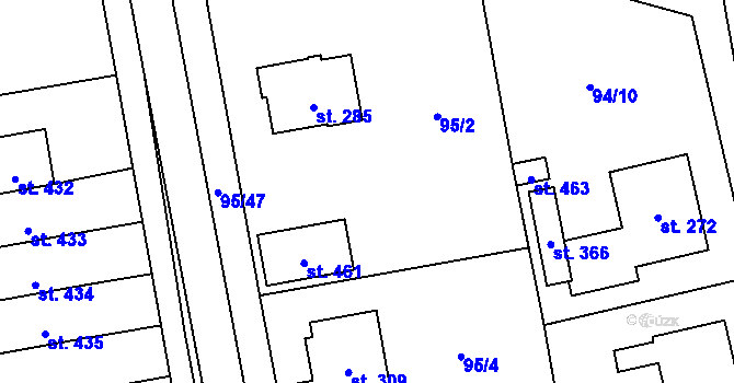 Parcela st. 95/3 v KÚ Tři Dvory, Katastrální mapa