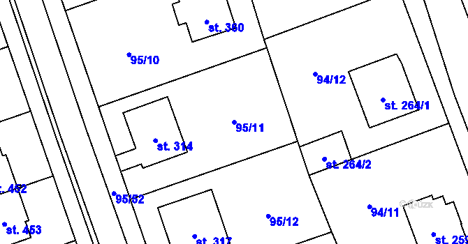 Parcela st. 95/11 v KÚ Tři Dvory, Katastrální mapa