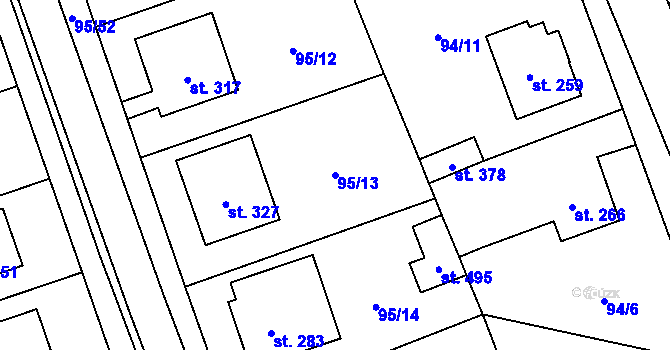 Parcela st. 95/13 v KÚ Tři Dvory, Katastrální mapa