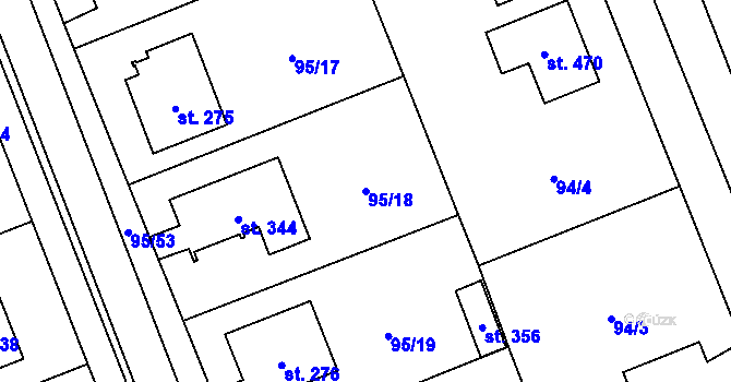 Parcela st. 95/18 v KÚ Tři Dvory, Katastrální mapa