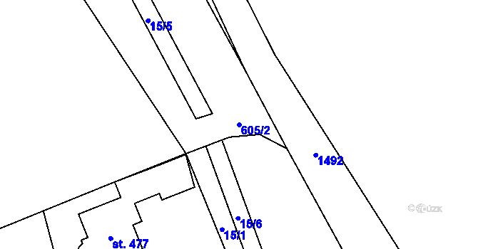 Parcela st. 605/2 v KÚ Tři Dvory, Katastrální mapa