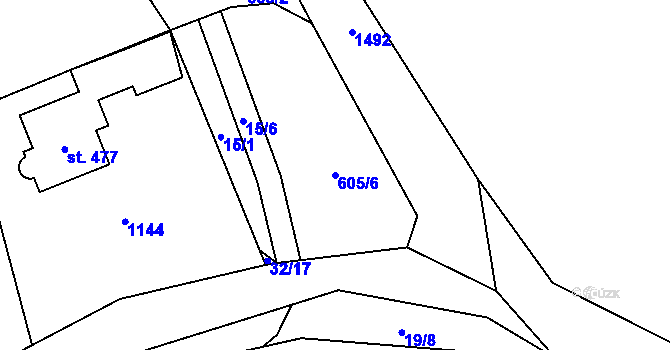 Parcela st. 605/6 v KÚ Tři Dvory, Katastrální mapa