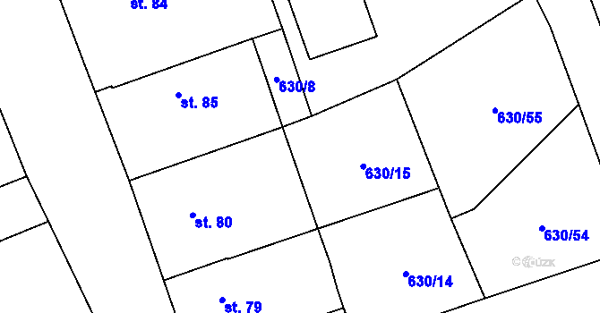 Parcela st. 630/9 v KÚ Tři Dvory, Katastrální mapa