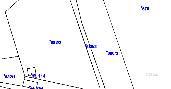 Parcela st. 680/3 v KÚ Tři Dvory, Katastrální mapa
