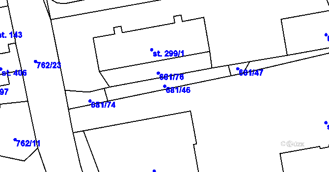 Parcela st. 681/46 v KÚ Tři Dvory, Katastrální mapa