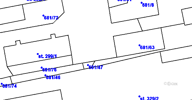 Parcela st. 681/53 v KÚ Tři Dvory, Katastrální mapa