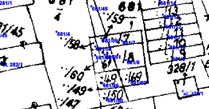 Parcela st. 681/61 v KÚ Tři Dvory, Katastrální mapa