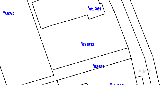 Parcela st. 686/12 v KÚ Tři Dvory, Katastrální mapa