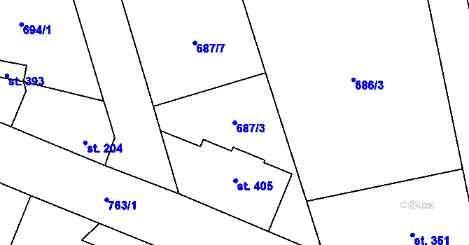 Parcela st. 687/3 v KÚ Tři Dvory, Katastrální mapa