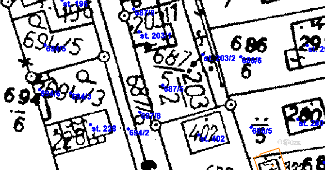 Parcela st. 687/5 v KÚ Tři Dvory, Katastrální mapa