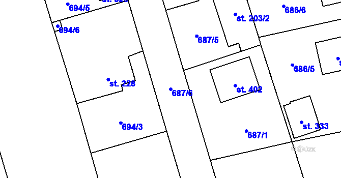 Parcela st. 687/6 v KÚ Tři Dvory, Katastrální mapa