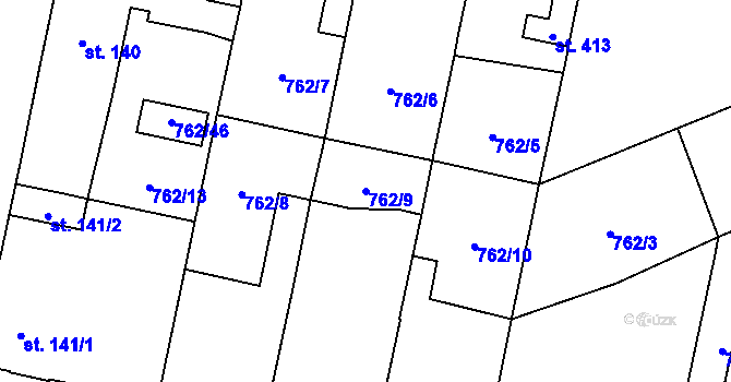 Parcela st. 762/9 v KÚ Tři Dvory, Katastrální mapa