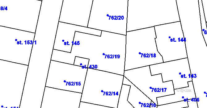 Parcela st. 762/19 v KÚ Tři Dvory, Katastrální mapa