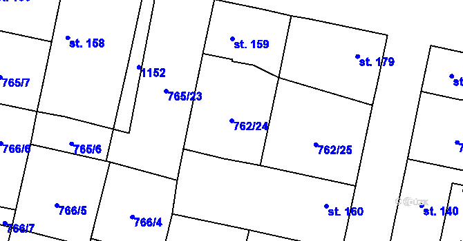 Parcela st. 762/24 v KÚ Tři Dvory, Katastrální mapa
